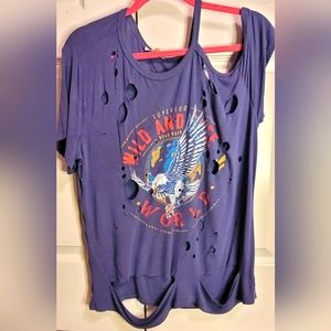 Destroyed T-shirt With Holes Womens Size L